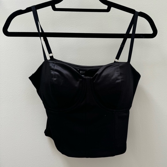 Black satin corset top with adjustable straps - Picture 2 of 3